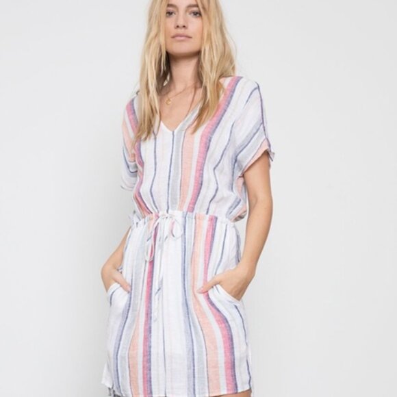 RAILS Wren Marrakesh Stripe‎ Mini Dress Linen Drawstring Women's M - Picture 1 of 8